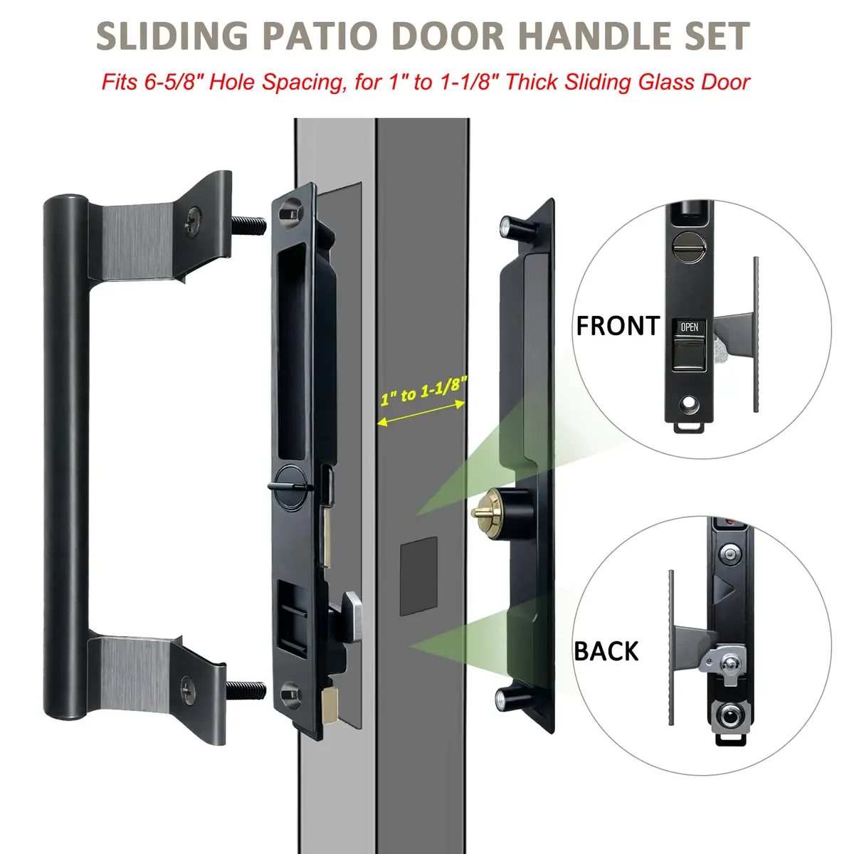 Young Dance Sliding Glass Door Handle Set with Lock | Easy Install, Black, Fits 1-1/8" Door - view 2