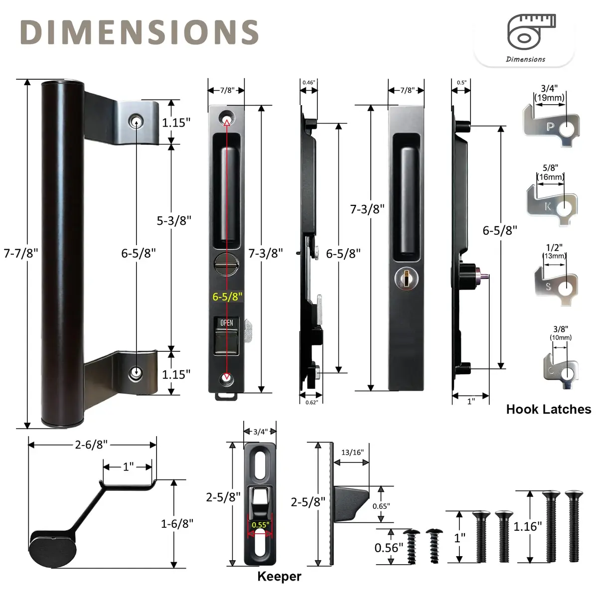 Young Dance Sliding Glass Door Handle Set with Lock | Easy Install, Black, Fits 1-1/8" Door - view 3