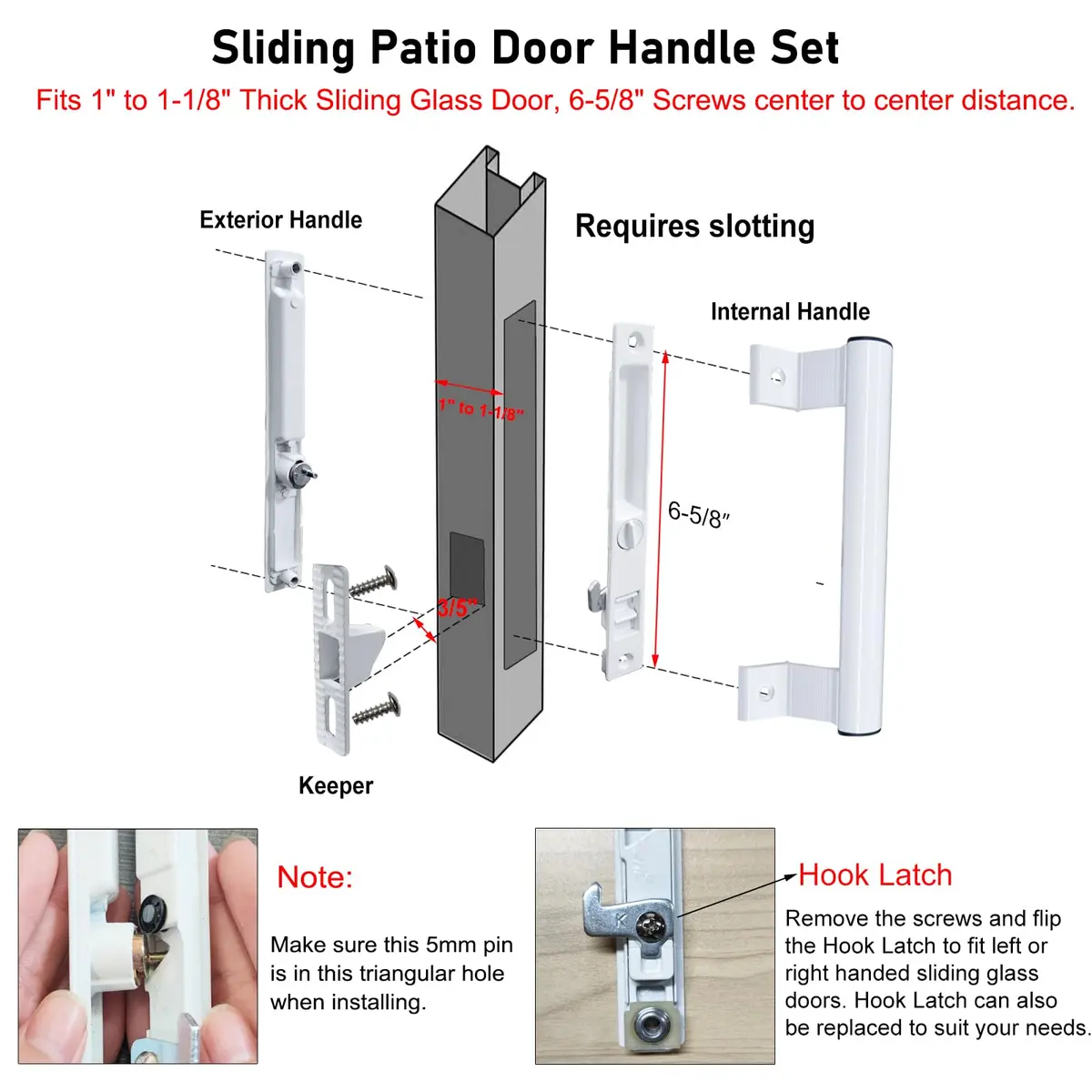 Young Dance Sliding Glass Door Handle Set with Lock | Easy Install, Black, Fits 1-1/8" Door - view 4