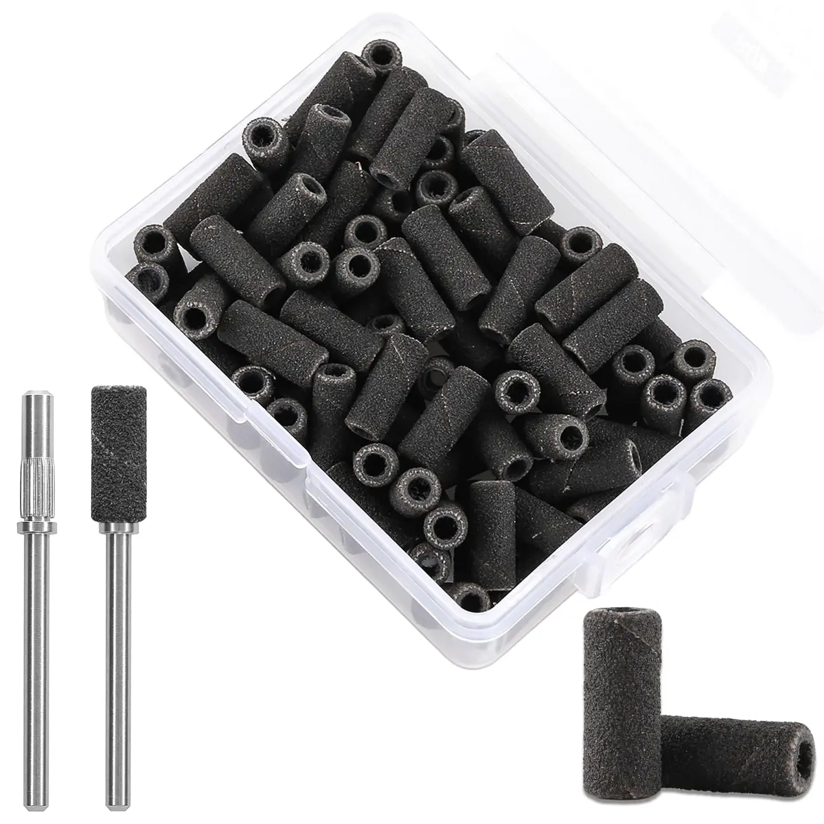 C12rtive 100PCS #80 Coarse Grit Small Nail Drill Bits Sanding Bands with Mandrel Bits (102 Count Total) | Professional Acrylic & Gel Nail Shaping - main product image