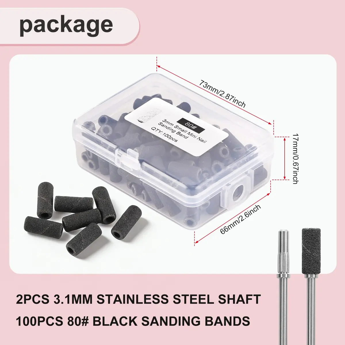 C12rtive 100PCS #80 Coarse Grit Small Nail Drill Bits Sanding Bands with Mandrel Bits (102 Count Total) | Professional Acrylic & Gel Nail Shaping - view 7