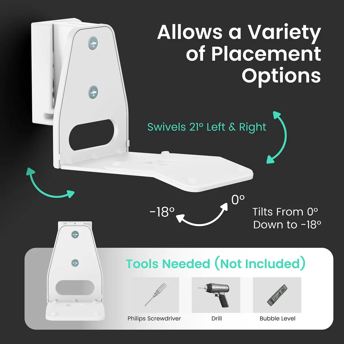 ynVISION.DESIGN White 2 Pack Wall Mount for Sonos Era 300 | Tilt 18° Swivel ±21° - view 3