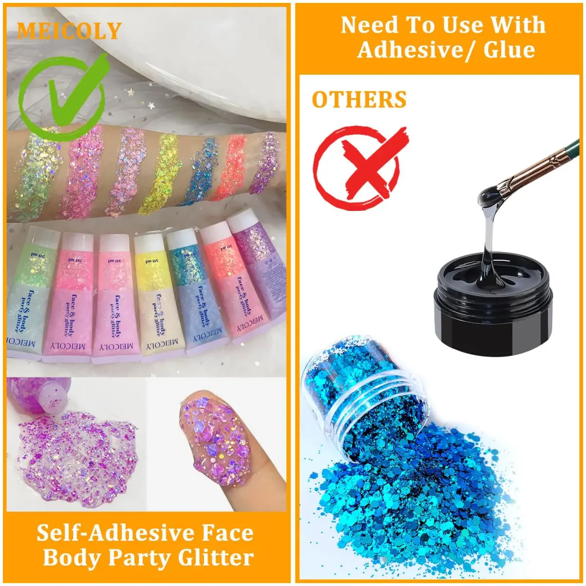 MEICOLY Chameleon Light Purple Glitter Gel | Holographic Chunky Body Glitter for Festivals - view 5