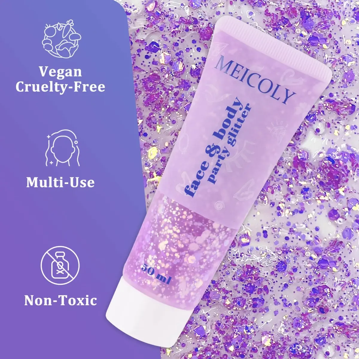 MEICOLY Chameleon Light Purple Glitter Gel | Holographic Chunky Body Glitter for Festivals - view 6