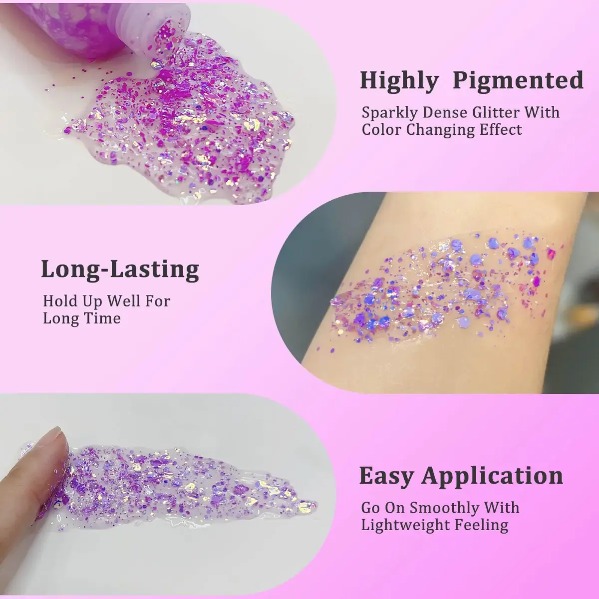 MEICOLY Chameleon Light Purple Glitter Gel | Holographic Chunky Body Glitter for Festivals - view 4