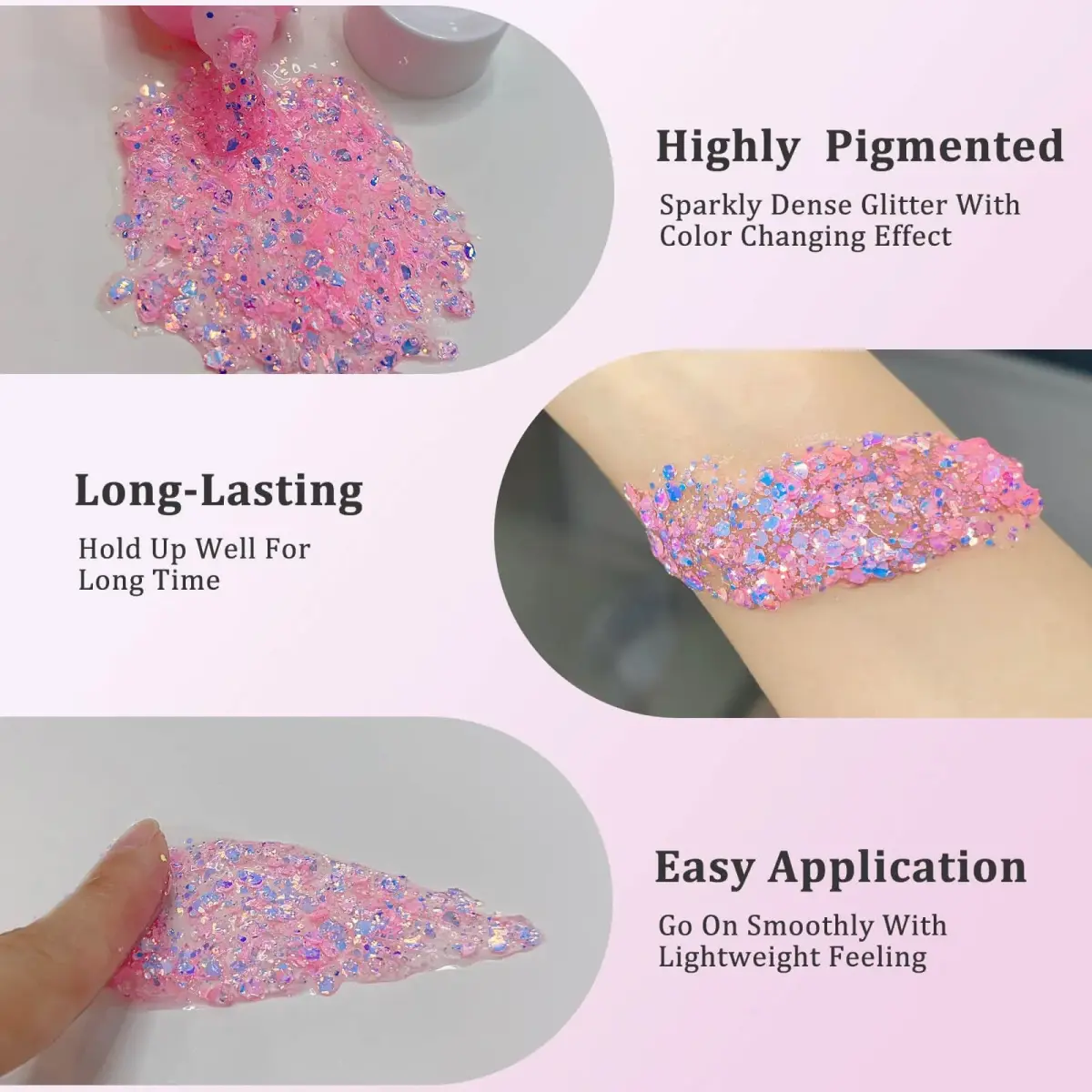 MEICOLY Chameleon Baby Pink Body Glitter Gel 0.93oz (26.4g) | Color-Changing Sparkle for Face, Body & Hair - view 4