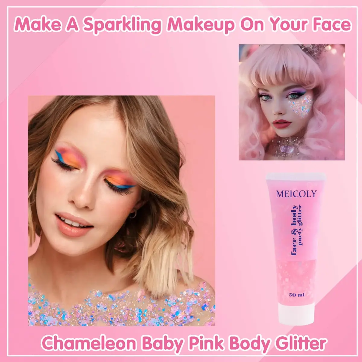 MEICOLY Chameleon Baby Pink Body Glitter Gel 0.93oz (26.4g) | Color-Changing Sparkle for Face, Body & Hair - view 2