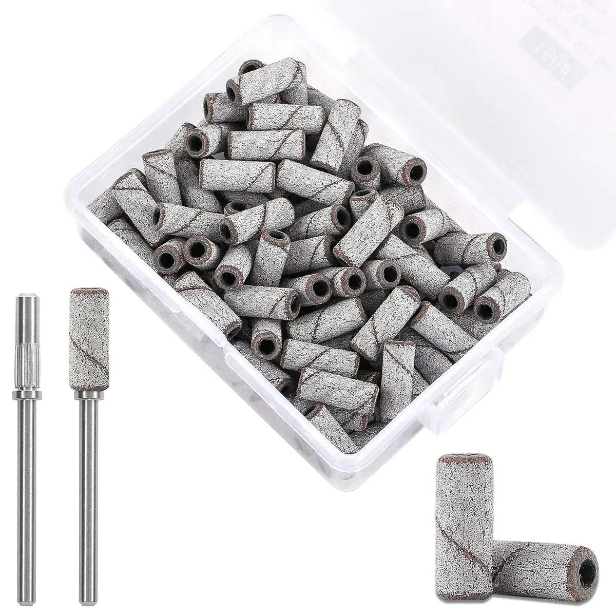 C12rtive 100PCS #150 Medium Grit Small Sanding Bands with 2 Mandrel Bits | Precision Nail Shaping for Acrylic & Gel Nails - main product image