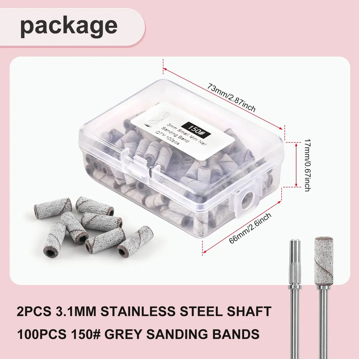 C12rtive 100PCS #150 Medium Grit Small Sanding Bands with 2 Mandrel Bits | Precision Nail Shaping for Acrylic & Gel Nails - view 7