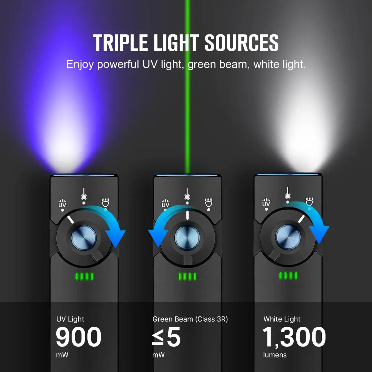 OLIGHT Arkfeld Pro Rechargeable EDC Flat Flashlight Black CW | 1300 Lumens White, UV, Green Beam - view 2