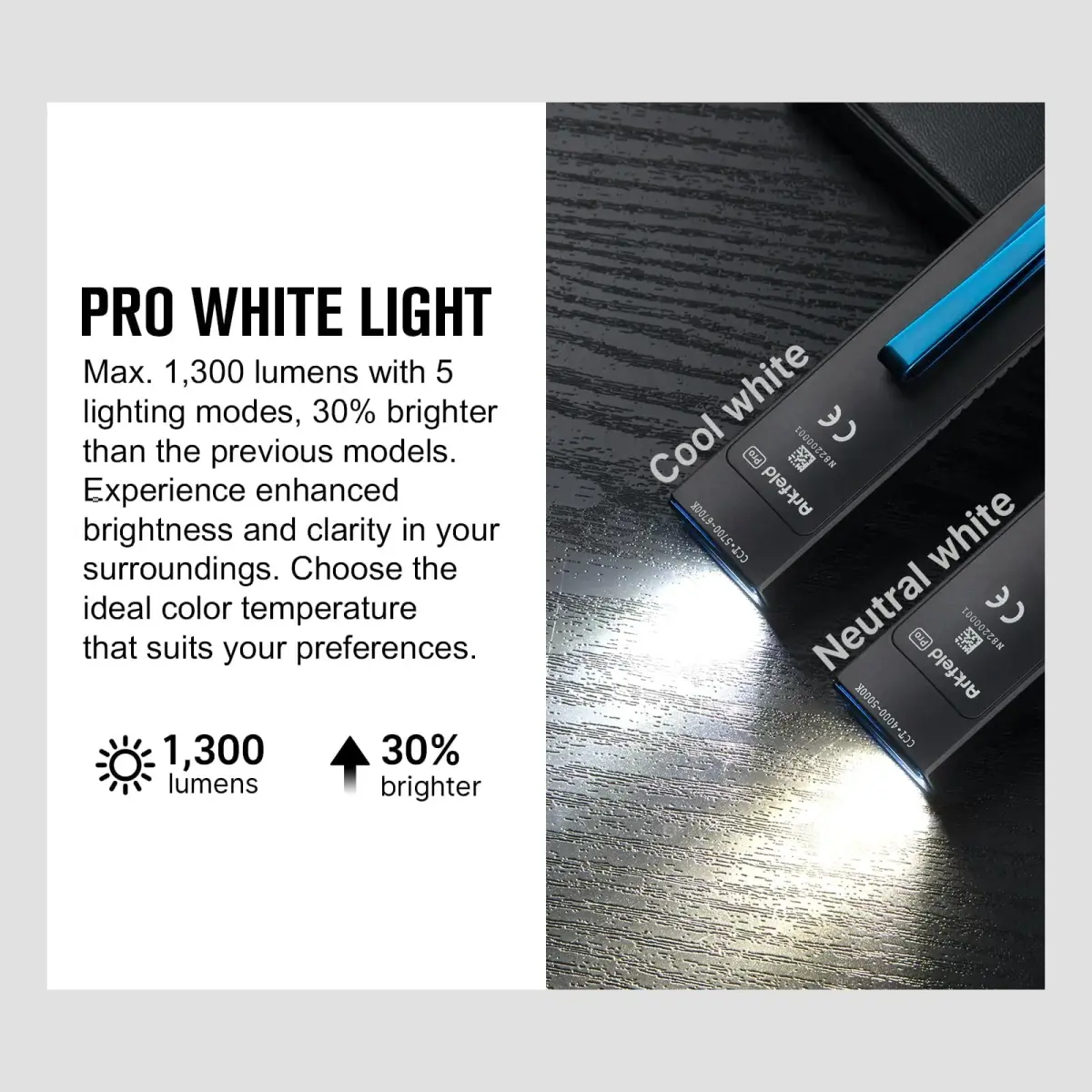 OLIGHT Arkfeld Pro Rechargeable EDC Flat Flashlight, Black NW 1300 Lumens | Multi-Source Emitter - view 3