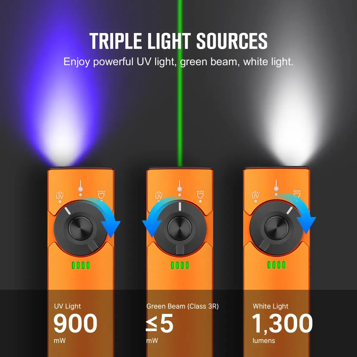 OLIGHT Arkfeld Pro Orange CW EDC Flat Flashlight | 1300 Lumens, UV & Green Beam, Magnetic Charging - view 2