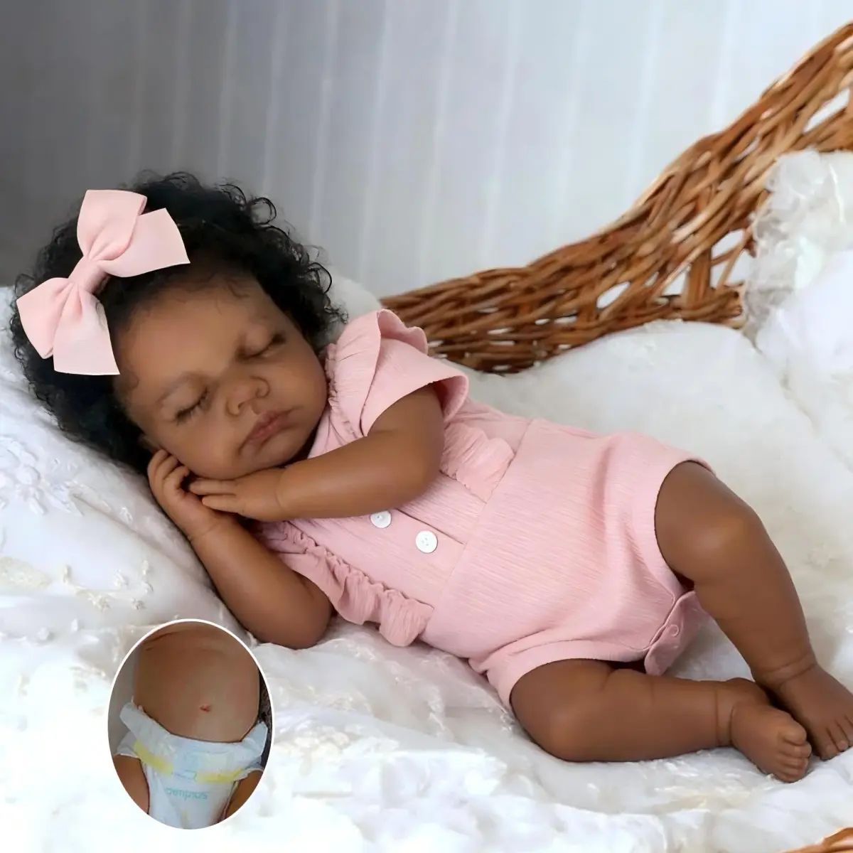 Pinky Reborn Realistic African American Baby Doll Girl 20 Inch Full Body Silicone Vinyl Toy | Age 3+ - main product image