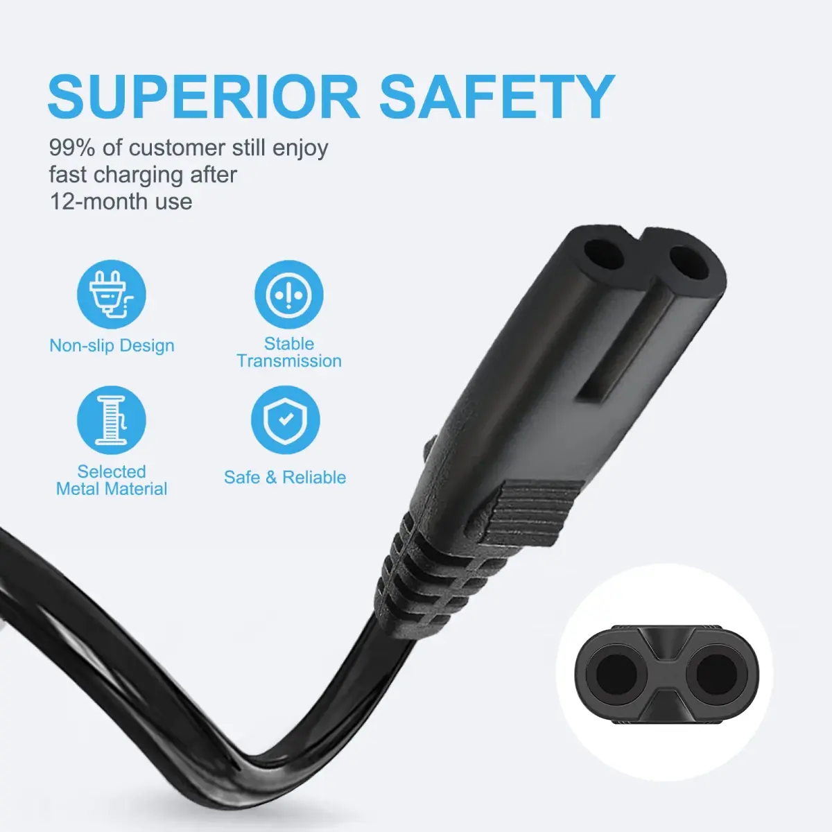 YCWZZH 10ft (3.05m) 2-Slot Power Cord Cable | IEC C7 to NEMA 1-15P - view 2