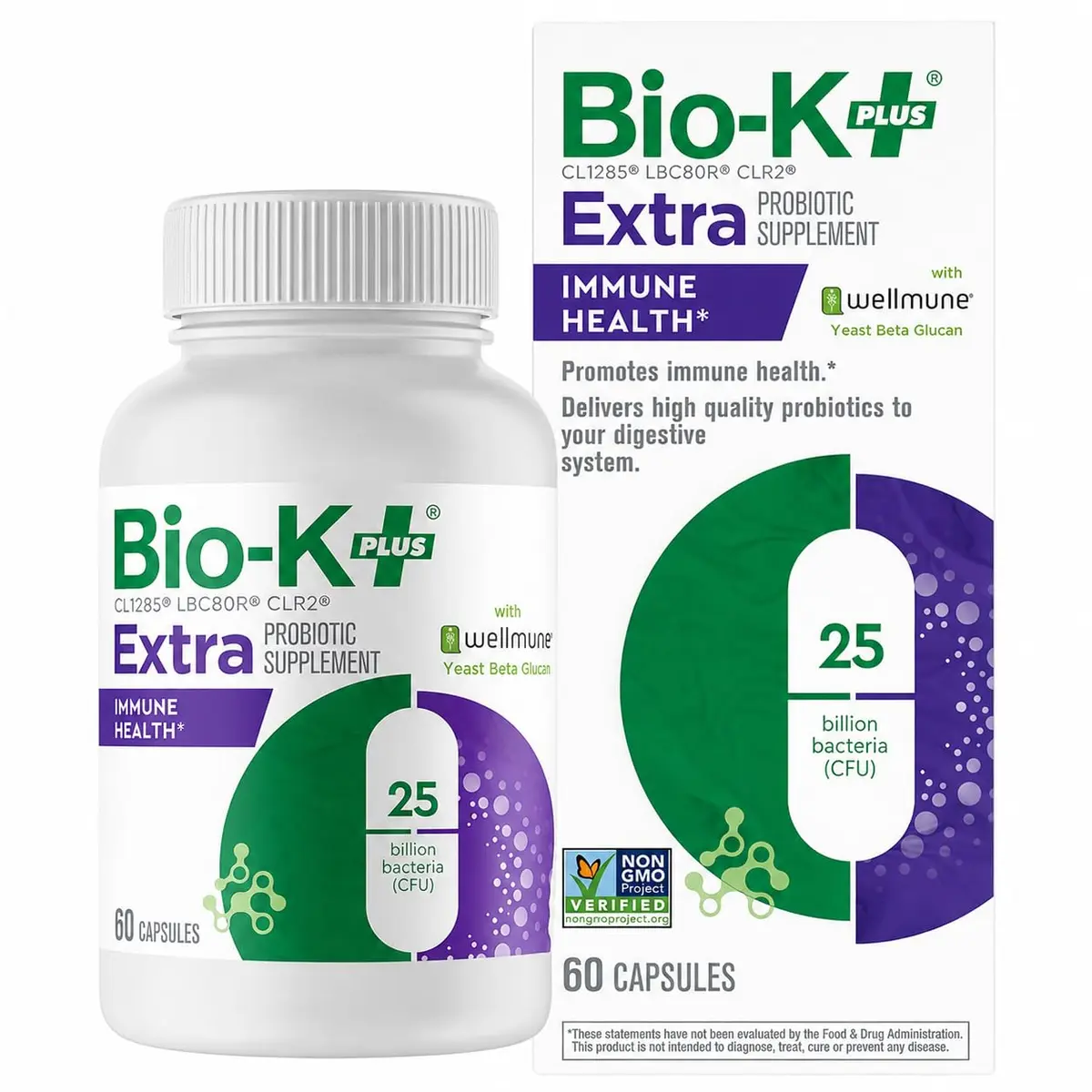 Bio-K+ Immune Health Probiotic, Wellmune®, 25B CFU, Vegan, 60 Capsules | Supports immune & gut health - main product image