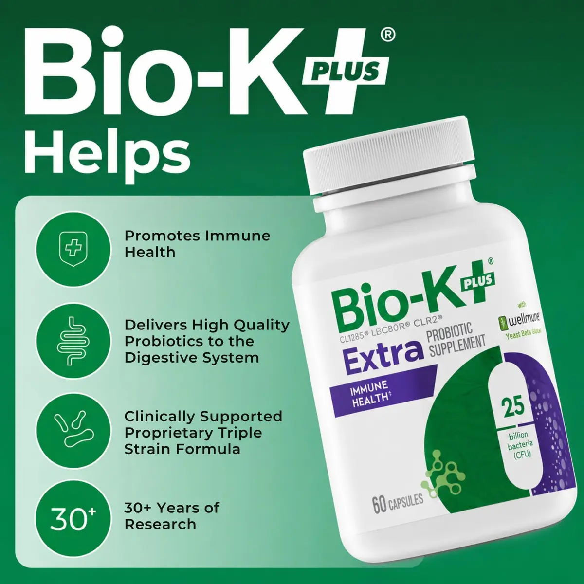 Bio-K+ Immune Health Probiotic, Wellmune®, 25B CFU, Vegan, 60 Capsules | Supports immune & gut health - view 3