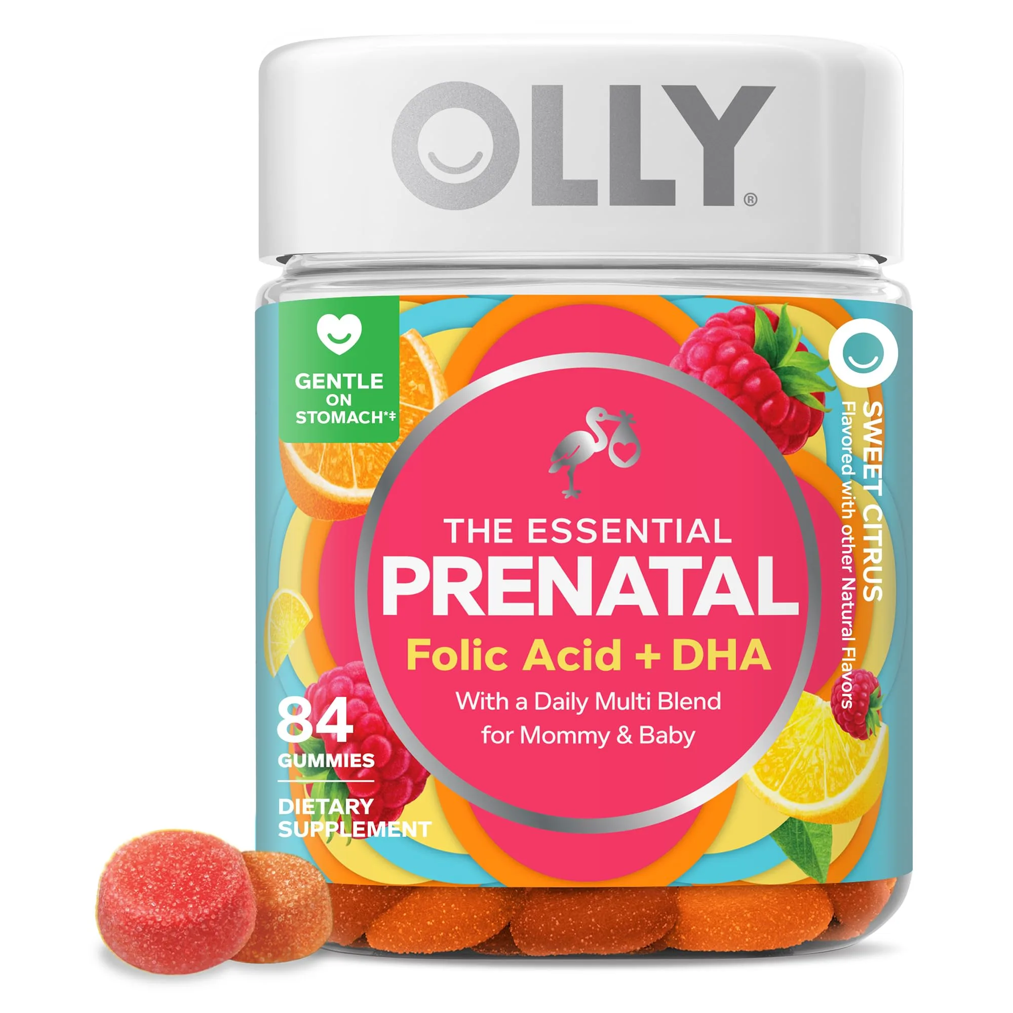 OLLY Prenatal Multivitamin Gummy Sweet Citrus Flavored 84 Count | Mommy & Baby Daily Blend with Folic Acid & DHA - main product image