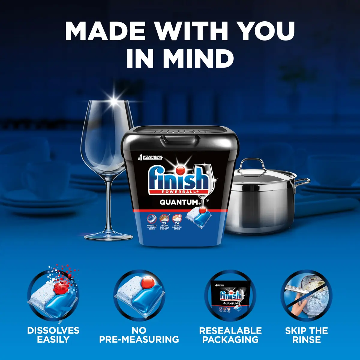 Finish Quantum Dishwasher Pods 84 Count | Advanced 3-Chamber Cleaning for Spotless Shine - view 5