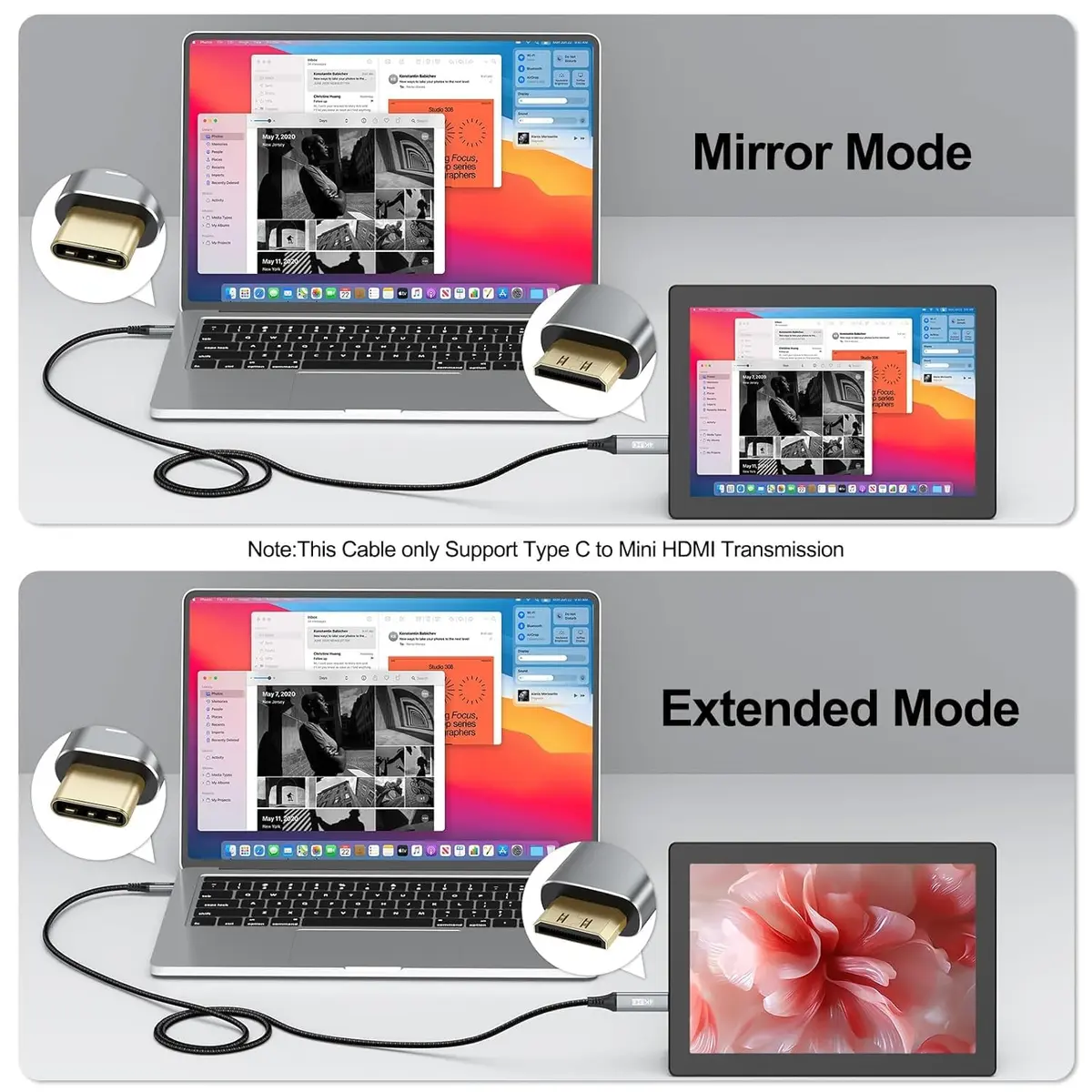 UVOOI USB C to Mini HDMI Cable 6FT (1.83m) | 4K@60Hz High Speed Video Cord - view 4