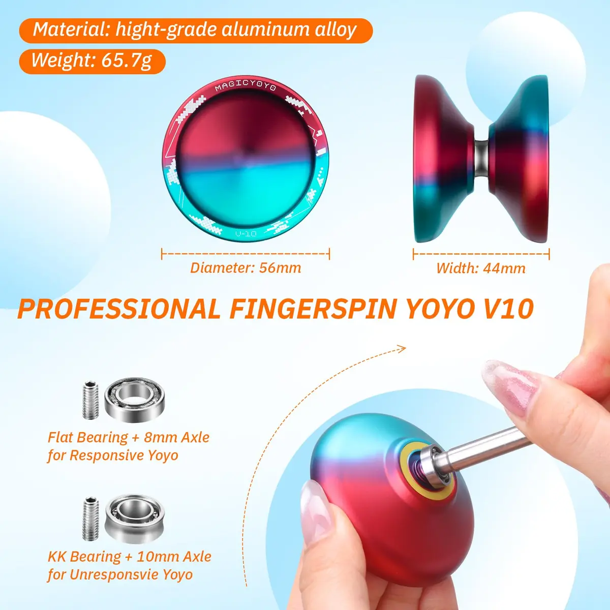 MAGICYOYO V10 Professional Finger Spin Yoyo Dual Mode Responsive & Unresponsive Metal Yo Yo 56mm (2.2in) - view 5