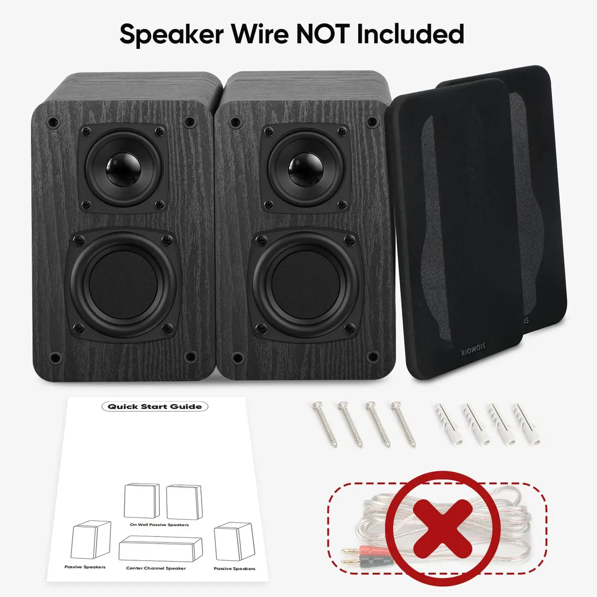 RIOWOIS Passive Bookshelf Speakers DS6500M Wood Grain | 2.75-inch Woofer, 2-inch Tweeter, 30W Peak Power, 6-ohm Impedance - view 6