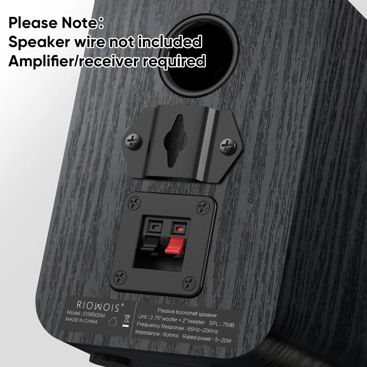 RIOWOIS Passive Bookshelf Speakers DS6500M Wood Grain | 2.75-inch Woofer, 2-inch Tweeter, 30W Peak Power, 6-ohm Impedance - view 4