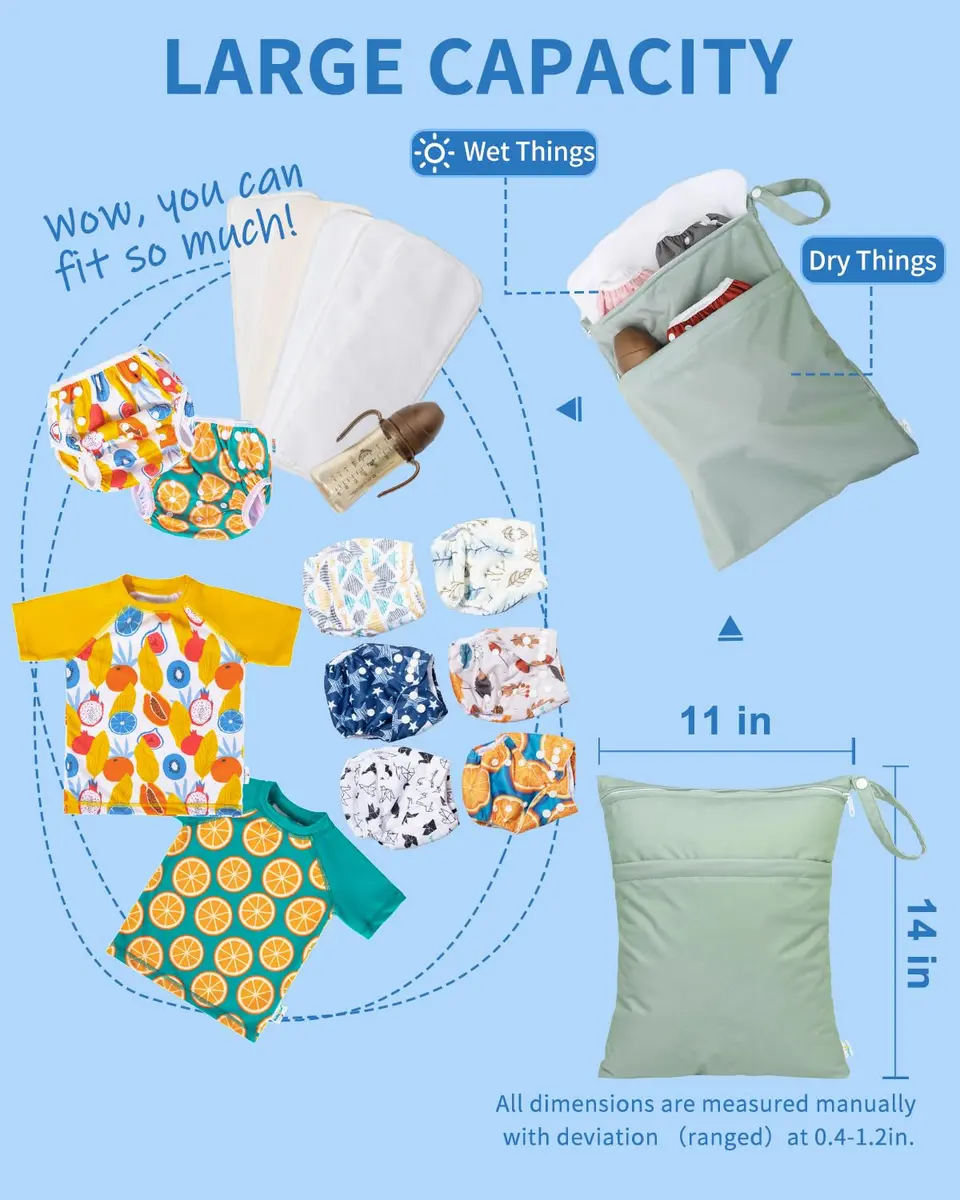 babygoal Wet Dry Bags for Baby Cloth Diapers 3 Pack | Waterproof, Washable Travel Bags - view 5