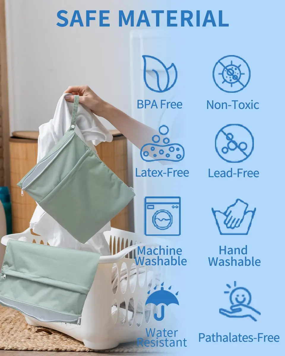 babygoal Wet Dry Bags for Baby Cloth Diapers 3 Pack | Waterproof, Washable Travel Bags - view 6