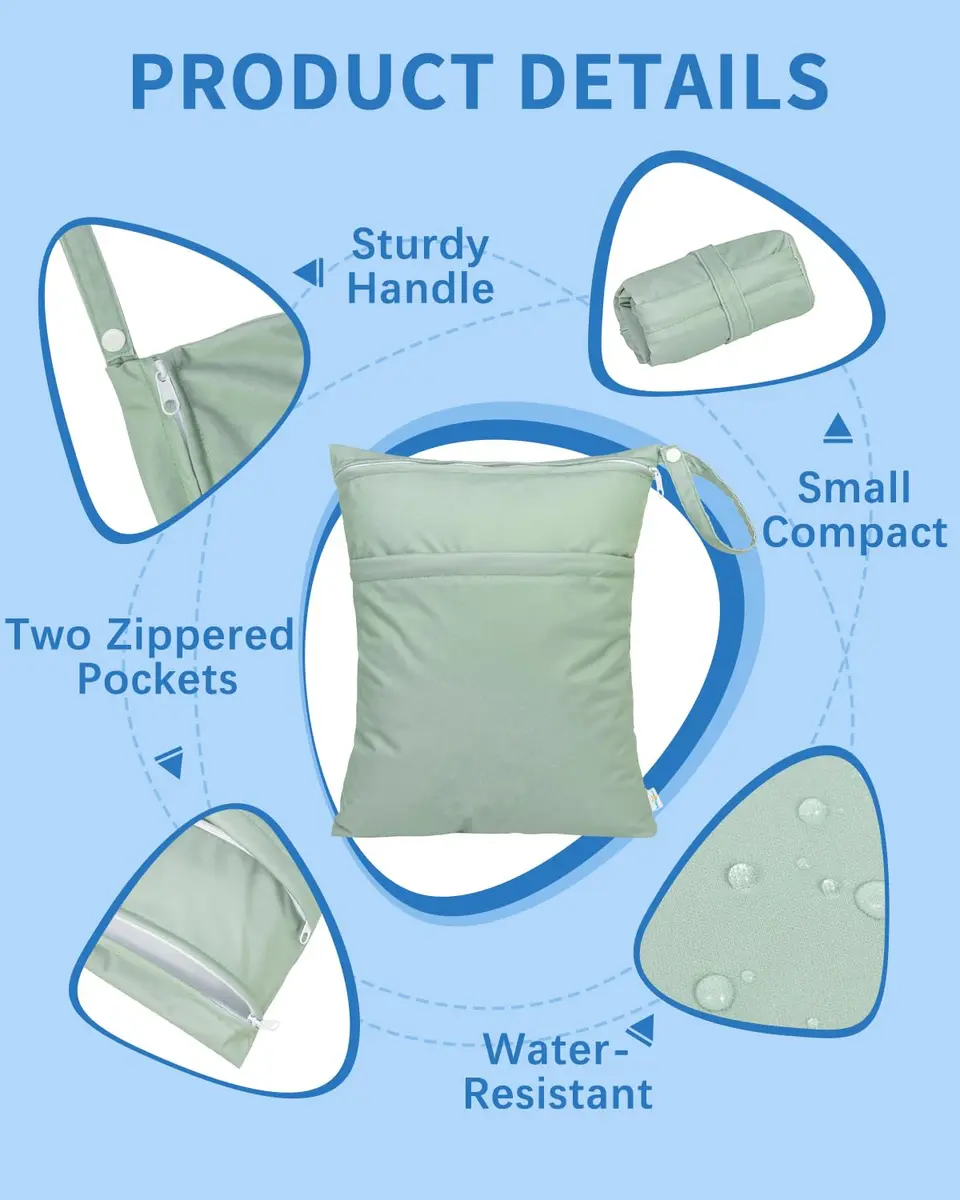 babygoal Wet Dry Bags for Baby Cloth Diapers 3 Pack | Waterproof, Washable Travel Bags - view 2