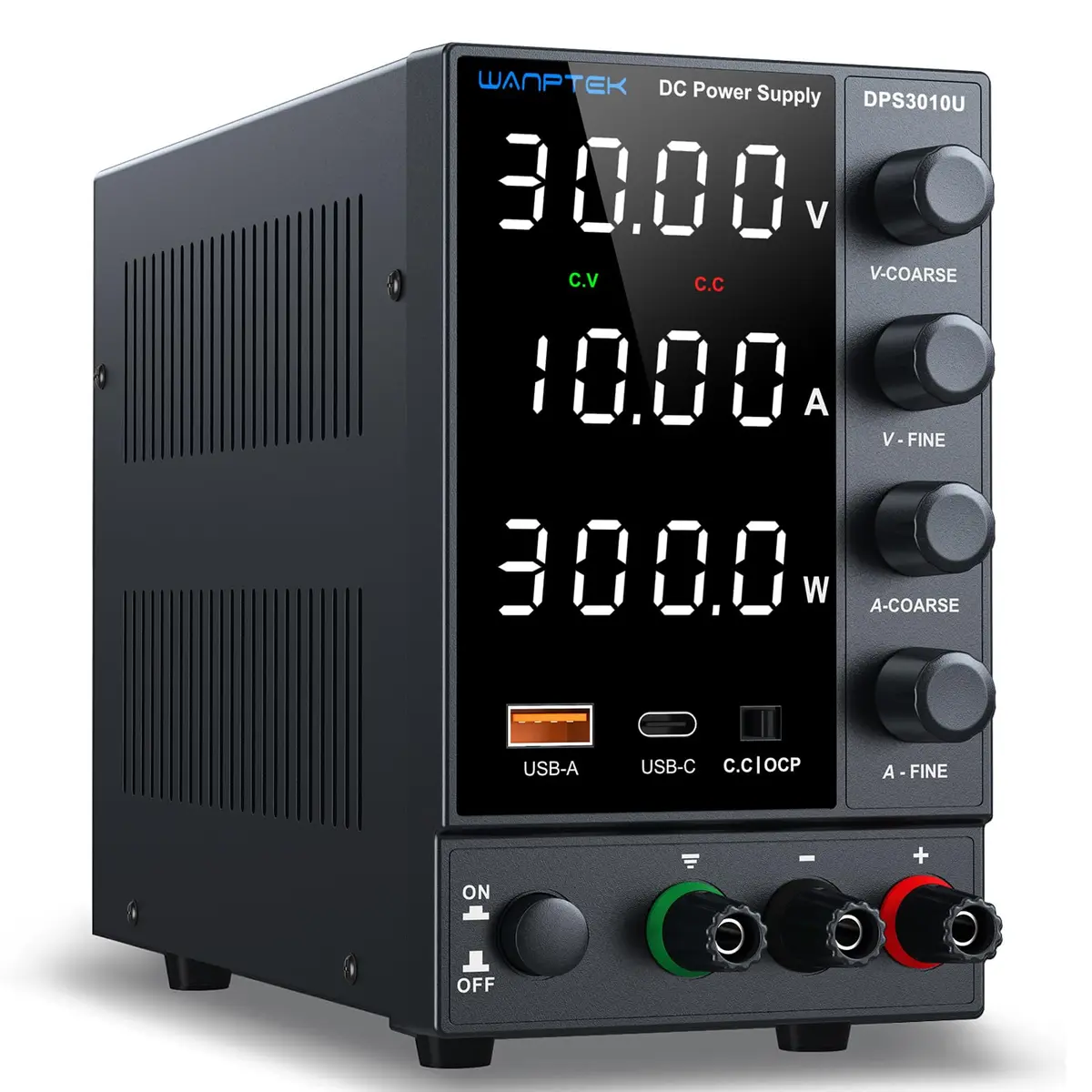 WANPTEK POWER DC Power Supply 0-30V 0-10A | Adjustable Bench Regulated Power Supply with USB & Type-C - main product image