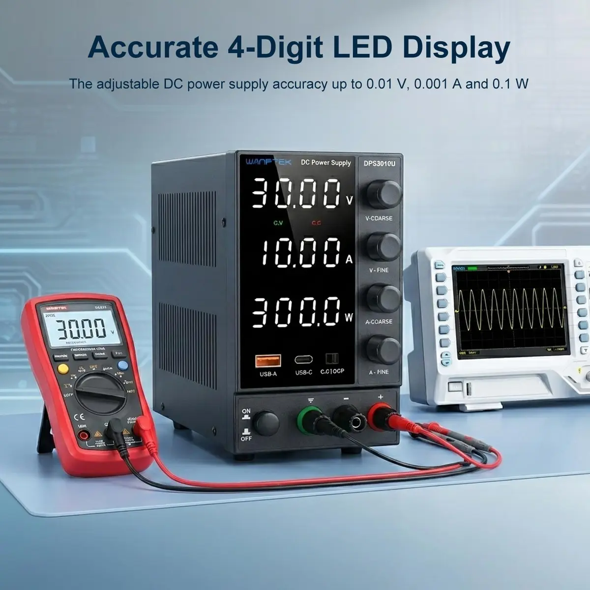 WANPTEK POWER DC Power Supply 0-30V 0-10A | Adjustable Bench Regulated Power Supply with USB & Type-C - view 5