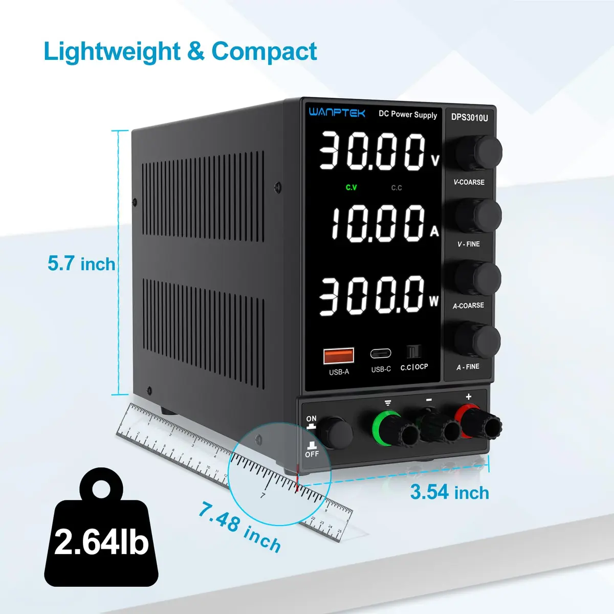 WANPTEK POWER DC Power Supply 0-30V 0-10A | Adjustable Bench Regulated Power Supply with USB & Type-C - view 8