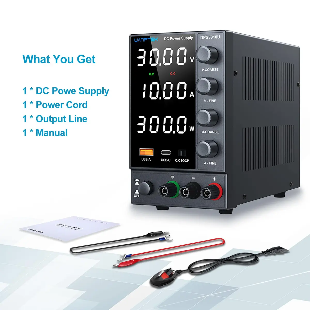 WANPTEK POWER DC Power Supply 0-30V 0-10A | Adjustable Bench Regulated Power Supply with USB & Type-C - view 9