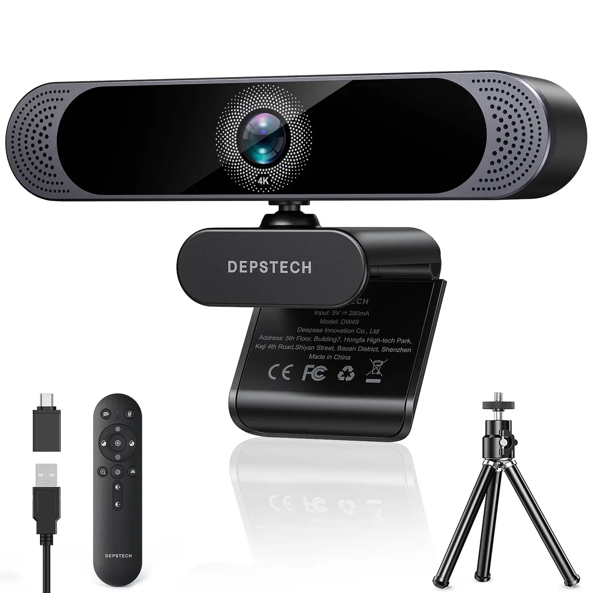 DEPSTECH 4K Webcam DW49 PRO with Remote Control & Sony Sensor | 3840x2160 Resolution, 3x Digital Zoom, Dual Mics - main product image