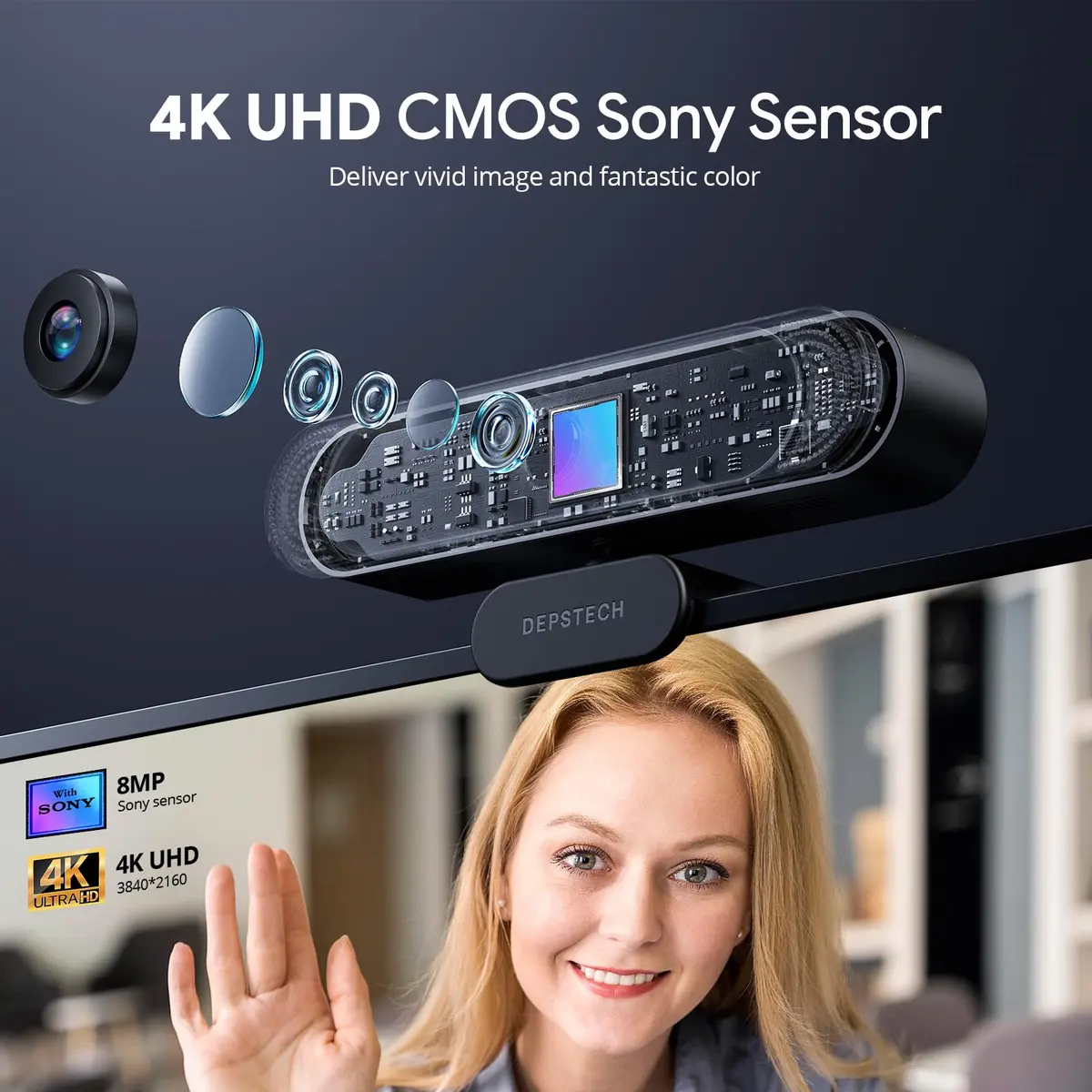 DEPSTECH 4K Webcam DW49 PRO with Remote Control & Sony Sensor | 3840x2160 Resolution, 3x Digital Zoom, Dual Mics - view 2