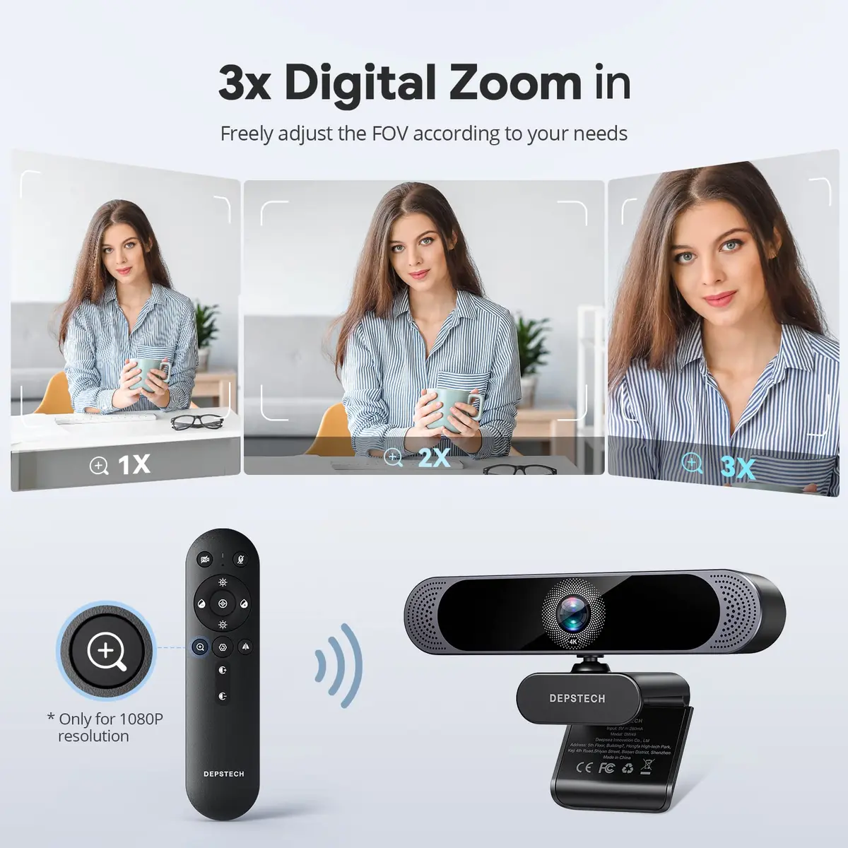 DEPSTECH 4K Webcam DW49 PRO with Remote Control & Sony Sensor | 3840x2160 Resolution, 3x Digital Zoom, Dual Mics - view 3