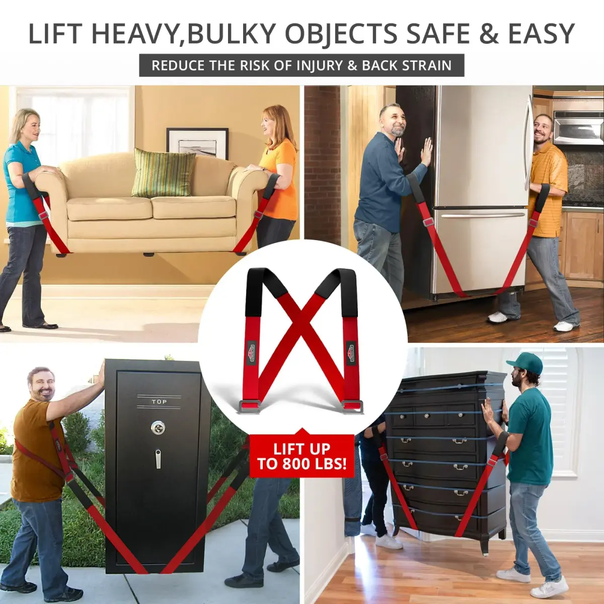 X-Protector Red Lifting Straps for 2 Movers - 2 Pairs (9.83 ft / 3 m) | Heavy Duty Moving Straps for Furniture & Appliances - view 4