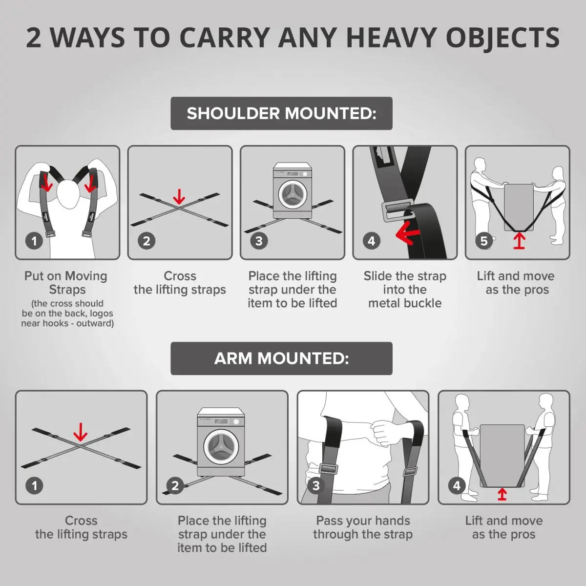 X-Protector Red Lifting Straps for 2 Movers - 2 Pairs (9.83 ft / 3 m) | Heavy Duty Moving Straps for Furniture & Appliances - view 5