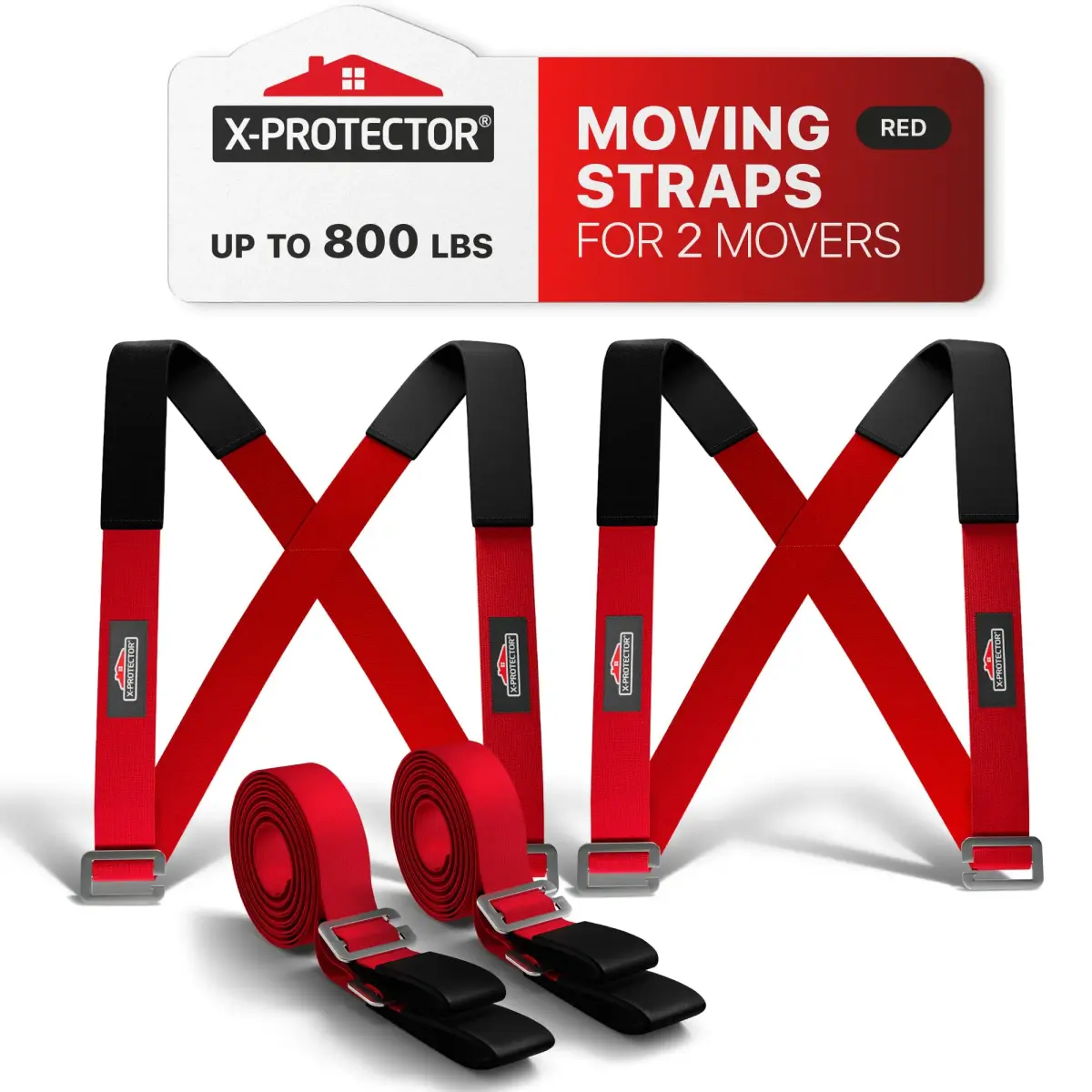 X-Protector Red Lifting Straps for 2 Movers - 2 Pairs (9.83 ft / 3 m) | Heavy Duty Moving Straps for Furniture & Appliances - main product image