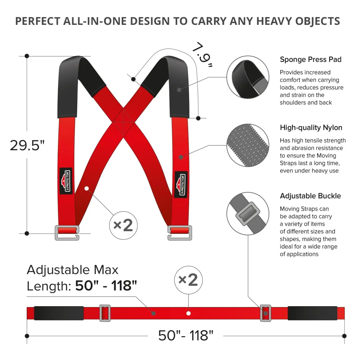 X-Protector Red Lifting Straps for 2 Movers - 2 Pairs (9.83 ft / 3 m) | Heavy Duty Moving Straps for Furniture & Appliances - view 3