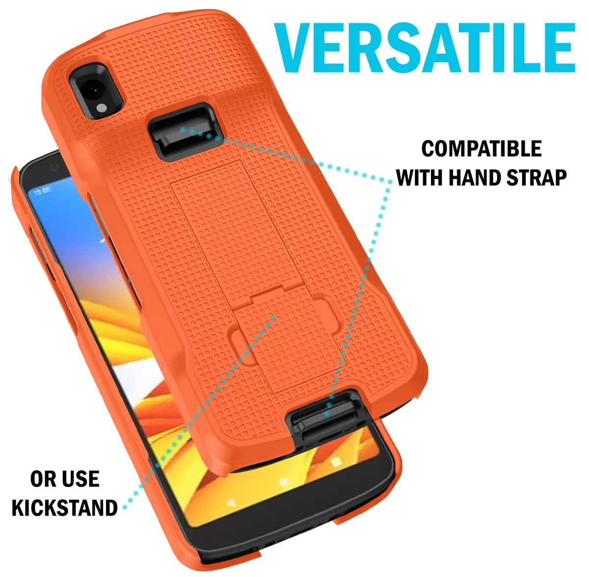 Nakedcellphone Hand Strap and Kickstand Case for Zebra TC22 TC27 - Bright Orange (1.5mm Slim Fit) - view 6