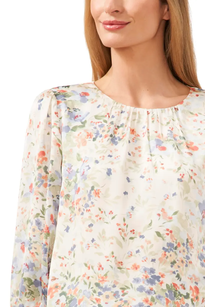 CeCe Long Sleeve Blouse | Crew Neck, Smocked Cuffs, Lightweight Polyester, Regular Fit (70-120c) - view 2