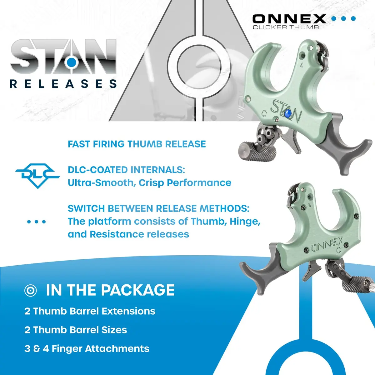 Stan OnneX Clicker Thumb Bow Release Aid for Archery & Hunting - Adjustable, DLC-Coated Internals, Smooth Action, Modular 3 or 4 Finger Fit, Sage, X-Large - view 2