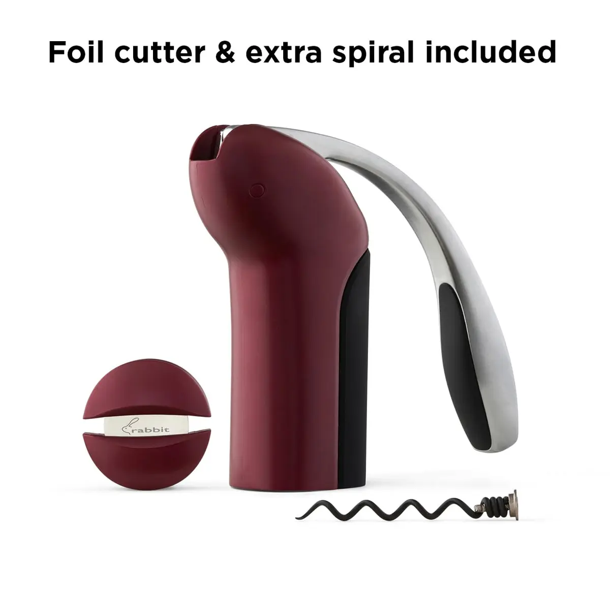Rabbit Vertical Corkscrew Wine Opener with One-Pull Design, Foil Cutter Included, Easy to Use Manual Lever, Durable Stainless Steel Spiral, Merlot | Effortless Wine Opening - view 3
