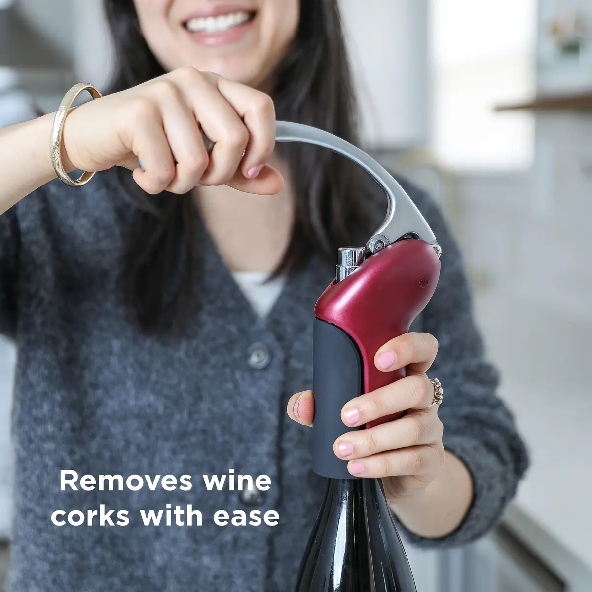 Rabbit Vertical Corkscrew Wine Opener with One-Pull Design, Foil Cutter Included, Easy to Use Manual Lever, Durable Stainless Steel Spiral, Merlot | Effortless Wine Opening - view 4