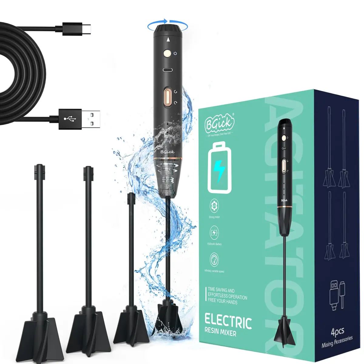 BGick Resin Mixer Handheld Rechargeable Epoxy Mixer Black | Minimize Bubbles & Save Wrist - main product image