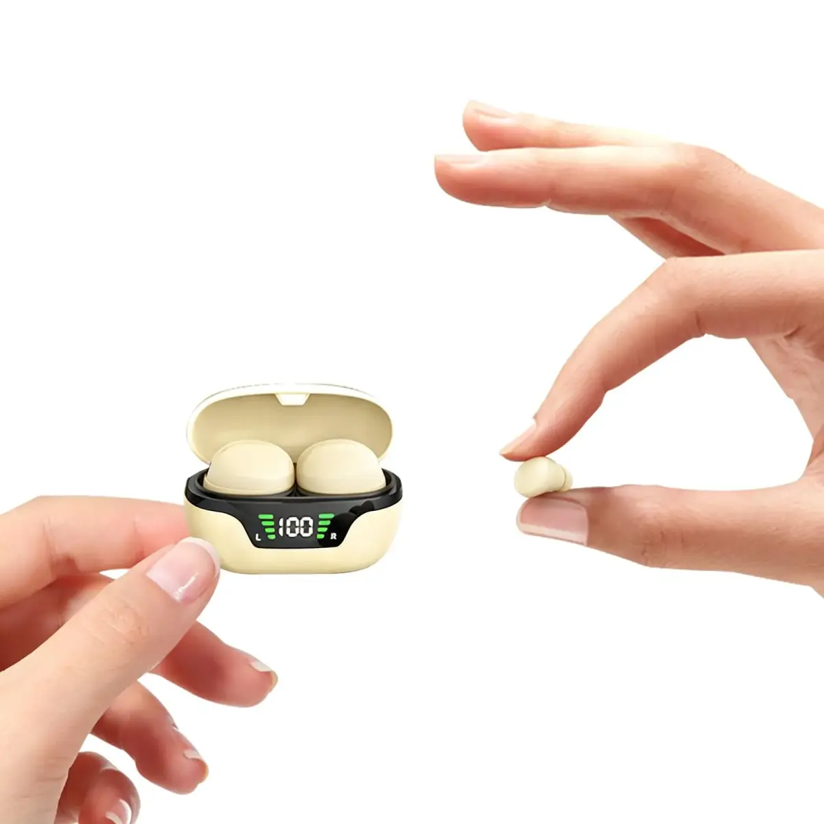 Loluka Mini Invisible Wireless Earbuds, Beige | Discreet Bluetooth 5.3 with Charging Case for Small Ears - main product image