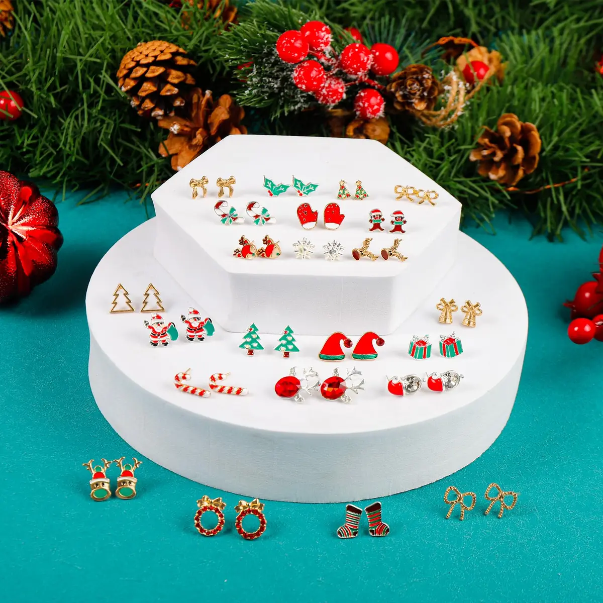 Gushu 30 Pairs Christmas Stud Earrings Set for Women | Hypoallergenic Holiday Jewelry Gifts - view 6