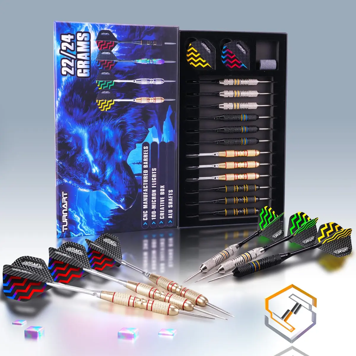 Turnart Darts Metal Tip Set - Steel Tip Darts Set Professional Metal Darts | 12 Darts & Spare Parts Box - view 8