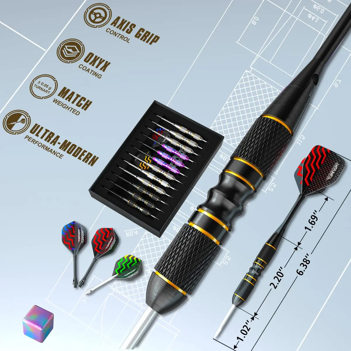 Turnart Darts Metal Tip Set - Steel Tip Darts Set Professional Metal Darts | 12 Darts & Spare Parts Box - view 2